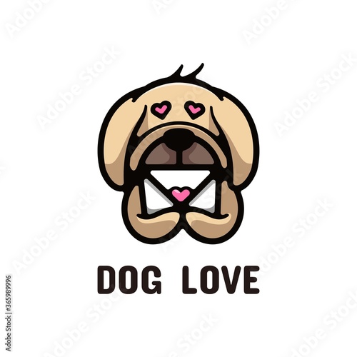 Vector Logo Illustration Dog Love Simple Mascot Style.