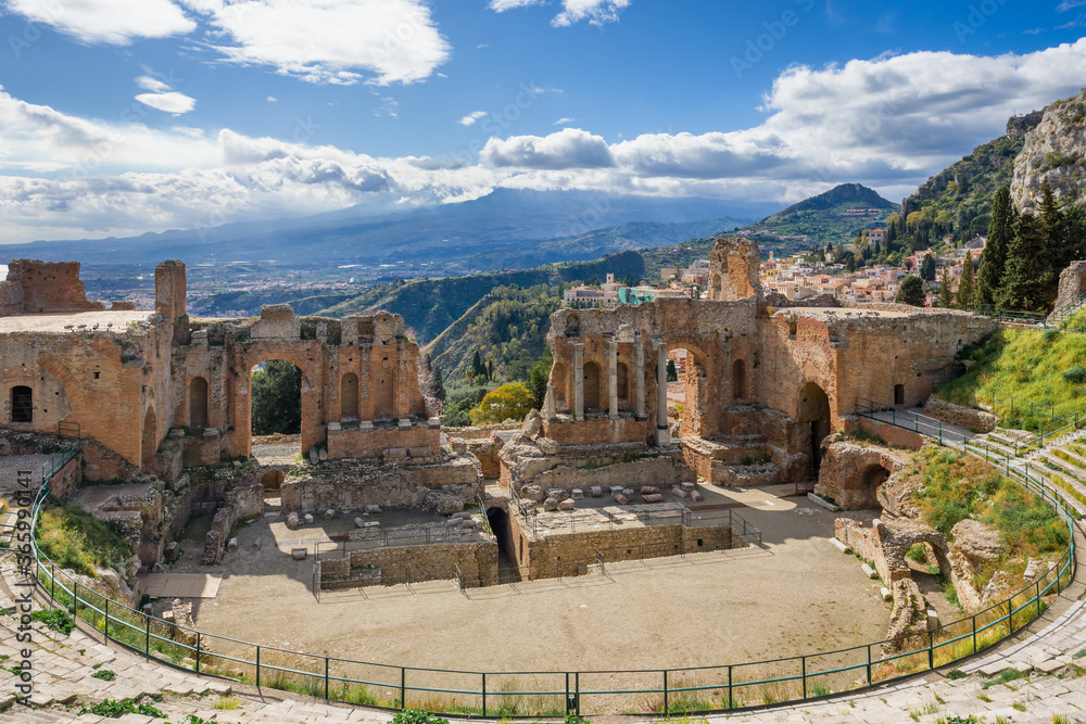 Amphitheatre of Taormina in Siciliy, Italy.