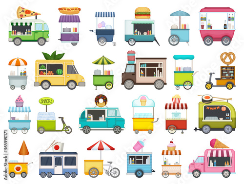 Food trailer vector cartoon set icon. Isolated cartoon set icon van restaurant.Vector illustration food trailer on white background.