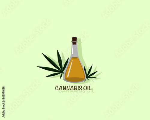 Bottle of cannabis hemp essential oil ( Marihuana, canabis, hemp hashish ) vector illustration. 