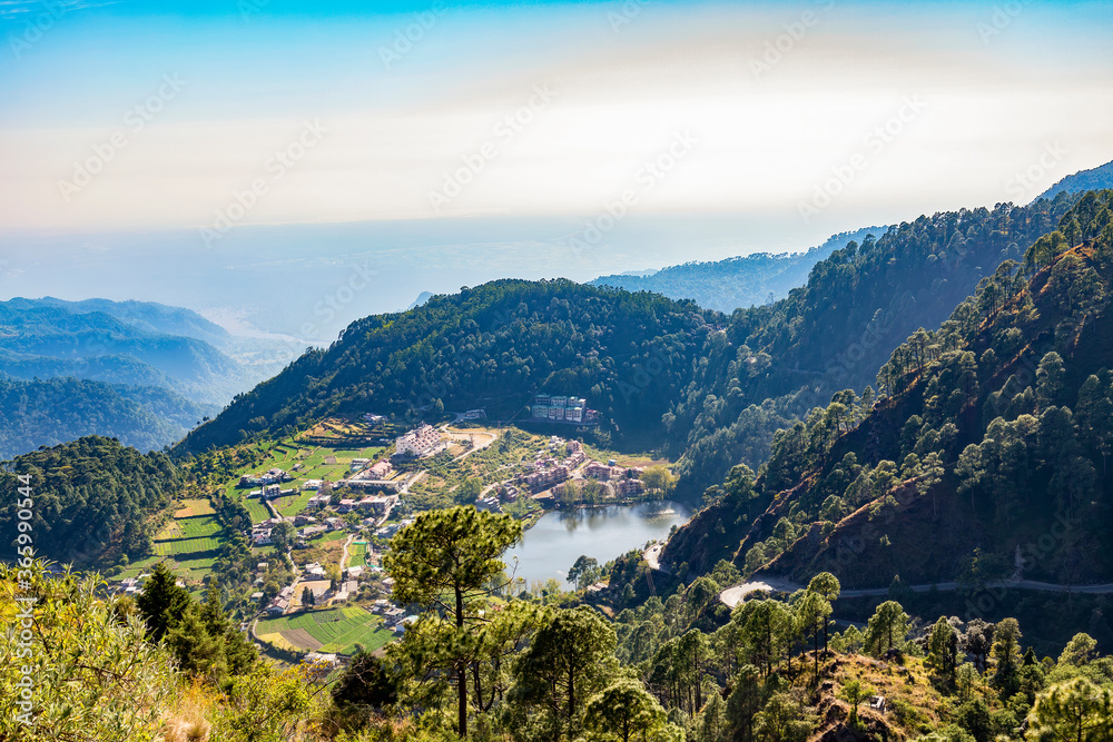 high angle view of Nainital lake in Uttarakhand,India.