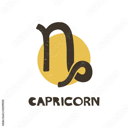 Cute capricorn zodiac sign. Two-color astrology symbol with handwritten inscription on a transparent background. Vector shabby hand drawn illustration