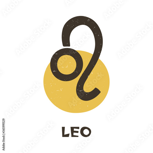 Cute leo zodiac sign. Two-color astrology symbol with handwritten inscription on a transparent background. Vector shabby hand drawn illustration