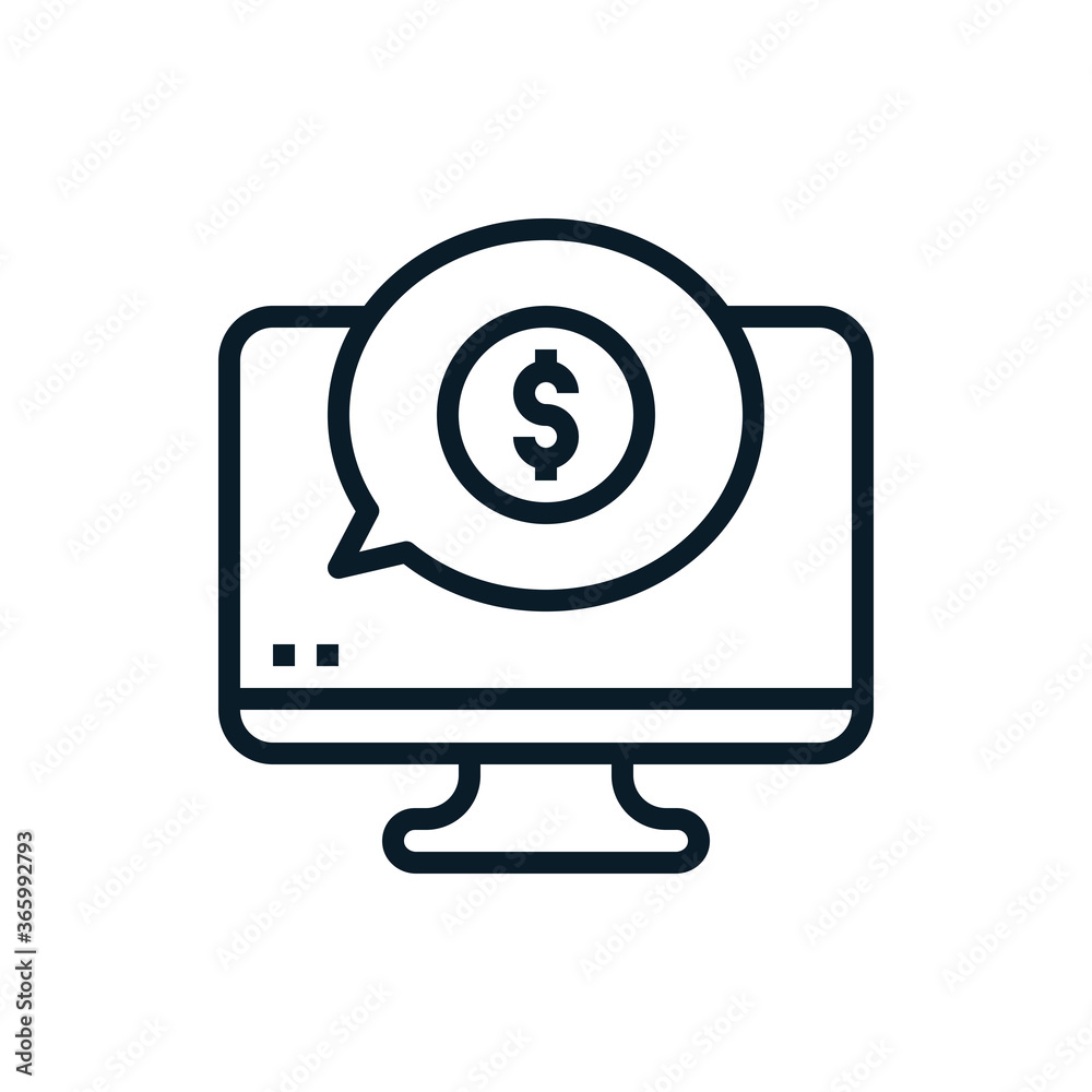 Monitor with money, online banking outline icons. Vector illustration. Editable stroke. Isolated icon suitable for web, infographics, interface and apps.