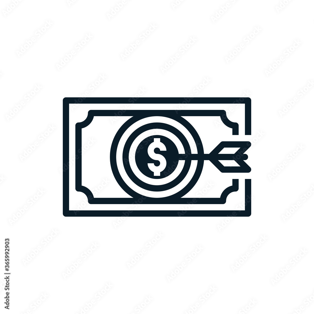 Investment target, cash, money with arrow outline icons. Vector illustration. Editable stroke. Isolated icon suitable for web, infographics, interface and apps. Investment target, cash, money with arrow outline icons. Vector illustration. Editable stroke. Isolated icon suitable for web, infographics, interface and apps.