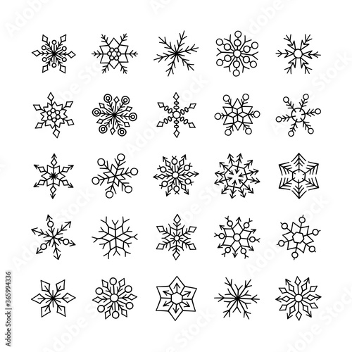 Cute winter snowflakes collection isolated on white background. Vector illustration in doodle style