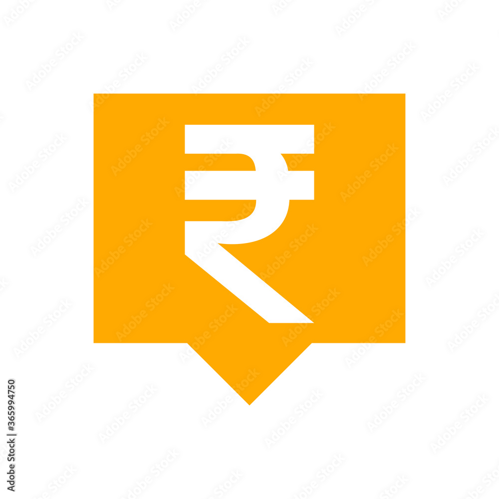 Obraz premium rupee currency symbol in speech bubble square shape for icon, rupee money for app symbol, simple flat rupee money orange, currency digital rupee coin for financial concept