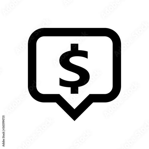 dollar currency symbol in speech bubble square shape for icon, black dollar money for app symbol isolated on white, currency digital dollar icon for financial concept