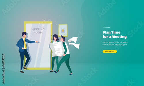 People prepare meeting documents on business illustration concept