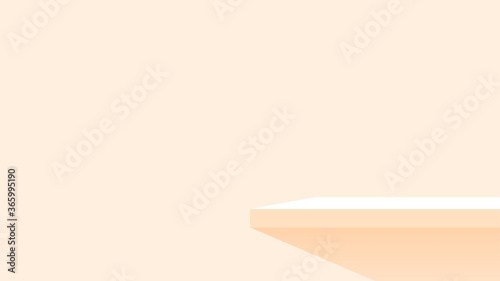 wood plank shelf on wall orange pastel soft color, modern shelf for display show on space wall, cute and chic counter desk panel for decoration, empty table top panel orange background, copy space