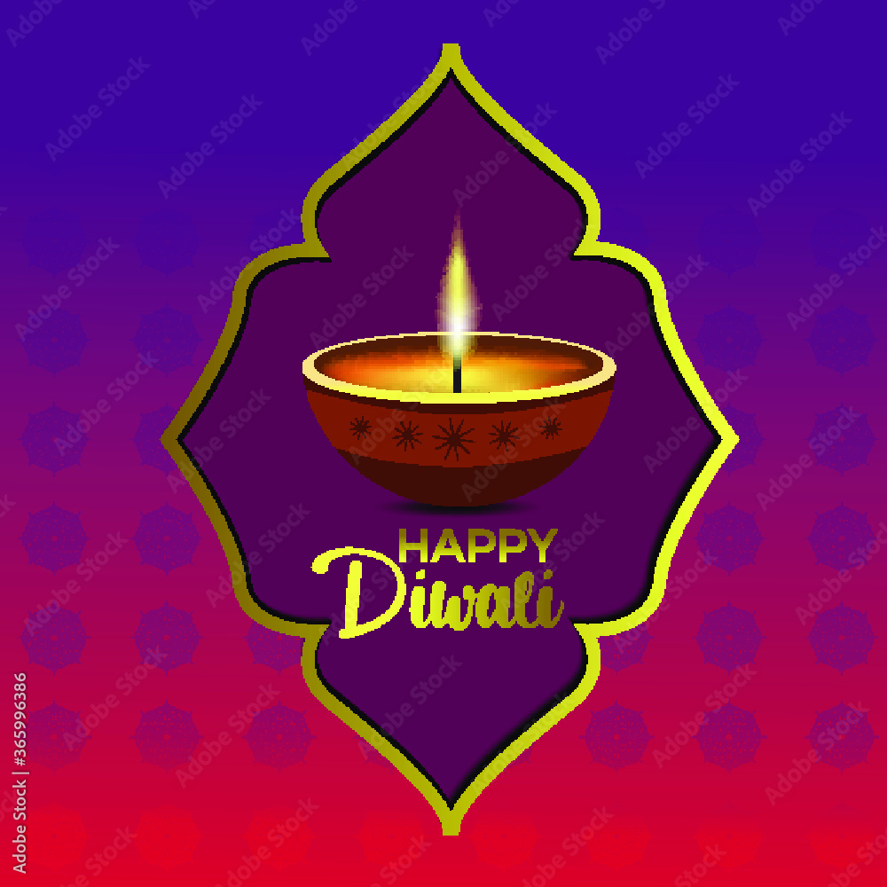 Fototapeta premium Happy Diwali festival card with gold diya patterned and crystals on paper color Background.