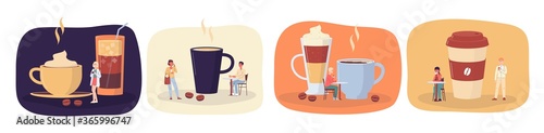 Set of banners or badges for coffee shop flat vector illustration isolated.
