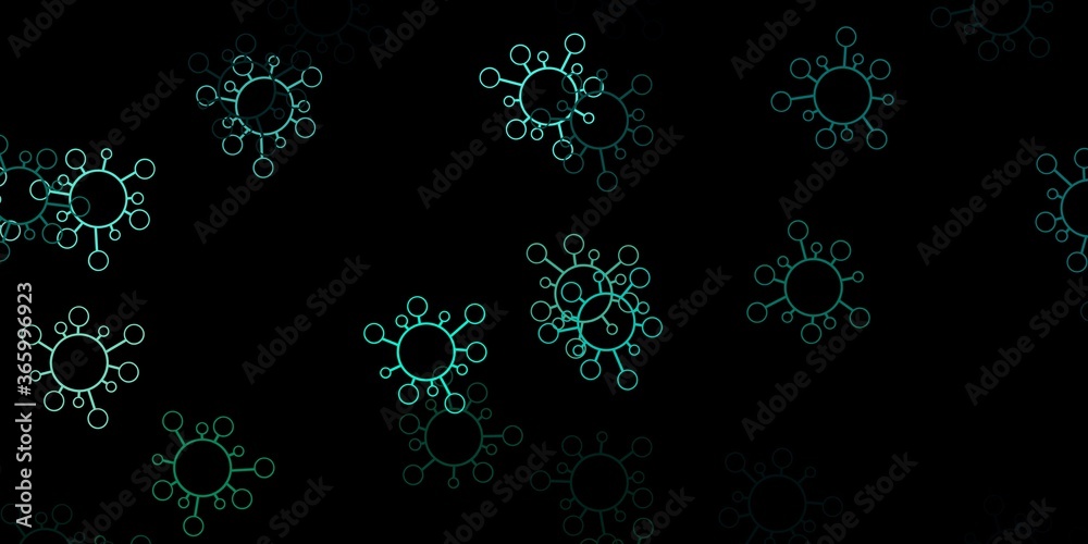 Dark green vector background with covid-19 symbols. Dark green vector background with covid-19 symbols.