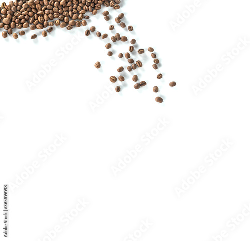 coffee beans lay on white background.