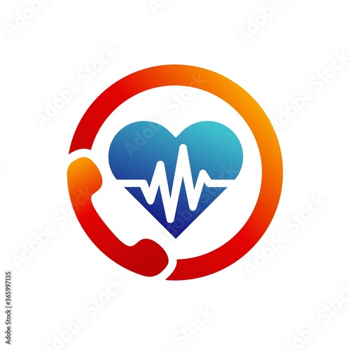 emergency call, pulse, heartbeat icon vector template logo