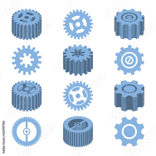 Isometric gears set mechanical design vector illustration
