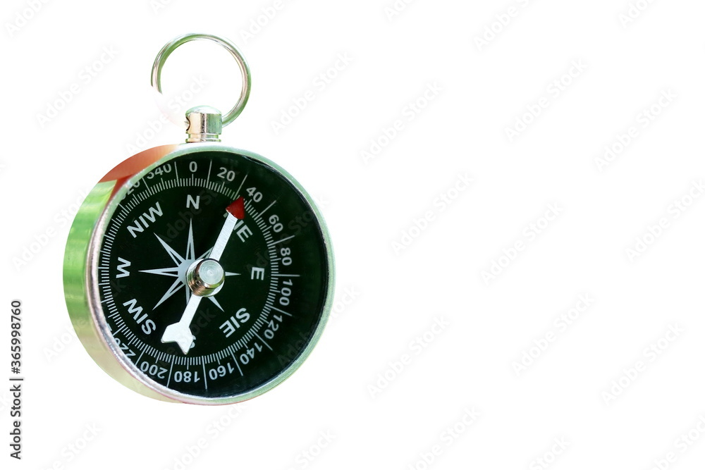 round compass  isolated on white background for abstract image with place for text as symbol of tourism with compass, travel with compass and outdoor activities with compass