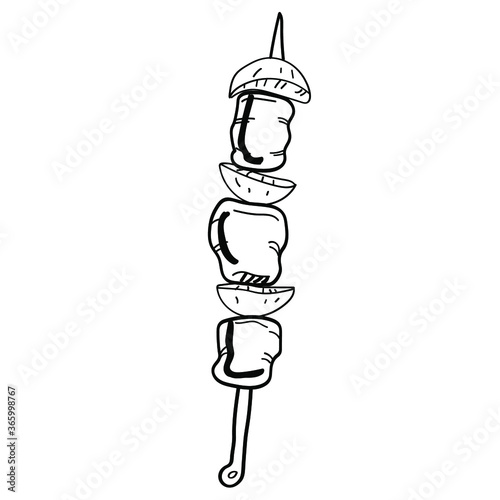 Vector illustration element  with kebab in doodle style. Hand drawn food. Icon, symbol, logo. barbecue. 