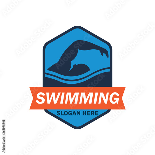 swimming logo with text space for your slogan tag line, vector illustration