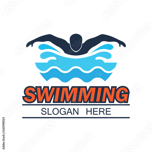 swimming logo with text space for your slogan tag line, vector illustration