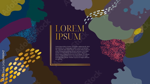 Abstract art pattern inspired by colorful coral reef on dark background