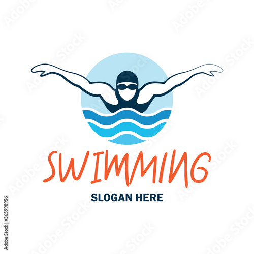 swimming logo with text space for your slogan tag line, vector illustration