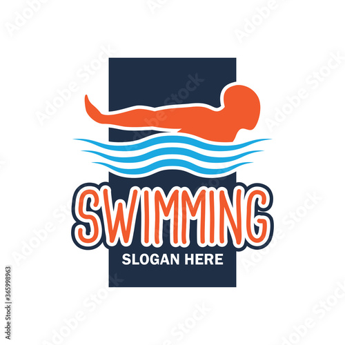 swimming logo with text space for your slogan tag line, vector illustration