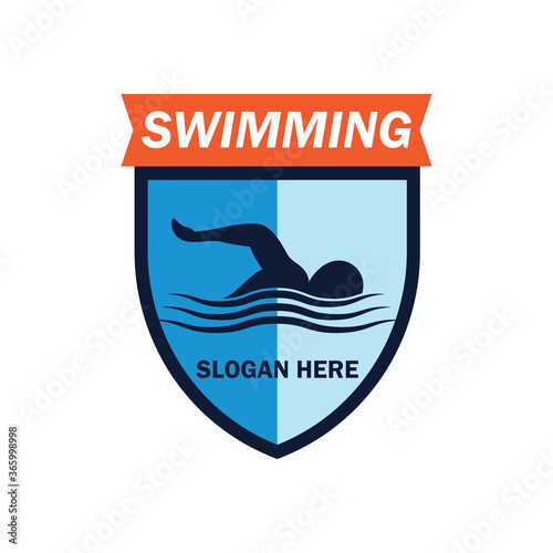 swimming logo with text space for your slogan tag line, vector illustration