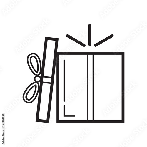 Gift icon vector in simple outline style. Sign of the gift box. The package is tied with bow. Online donation for illustration. The online store distributes prizes.