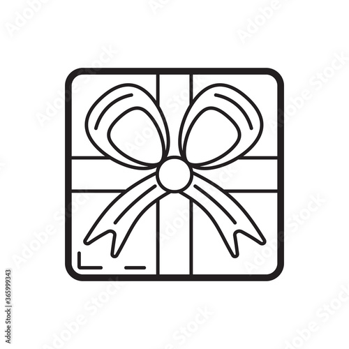 Gift icon vector in simple outline style. Sign of the gift box. The package is tied with bow. Online donation for illustration. The online store distributes prizes.