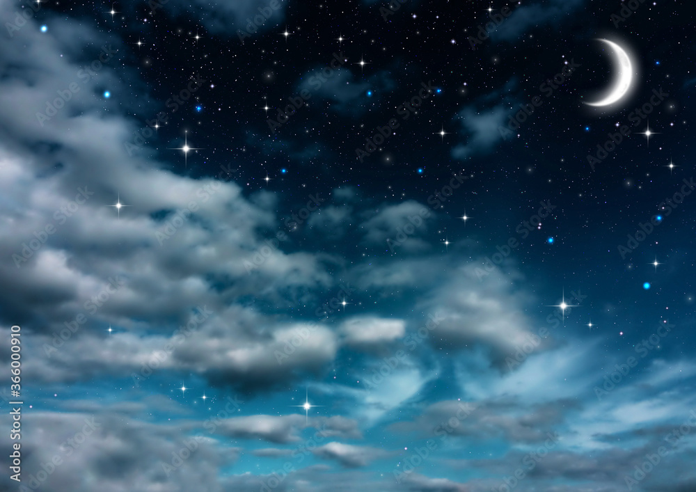 幻想的な空 三日月と星と雲 01 Stock イラスト Adobe Stock