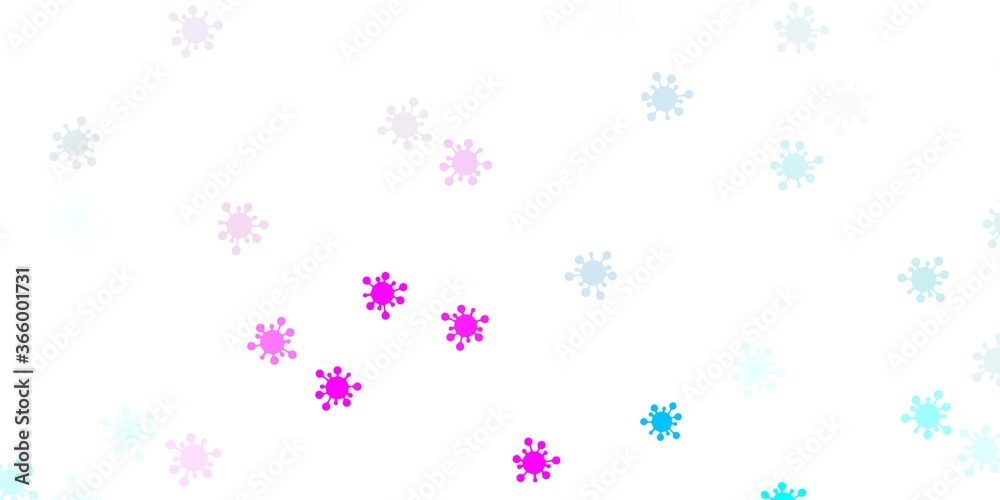 Light pink, blue vector background with covid-19 symbols. Light pink, blue vector background with covid-19 symbols.