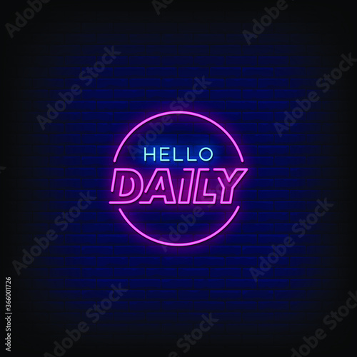 Hello Daily Neon Signs Style Text Vector