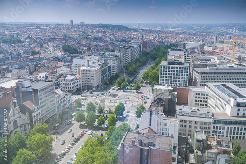 Brussels city capital of Belgium view from above during a sunny day with blue sky photo