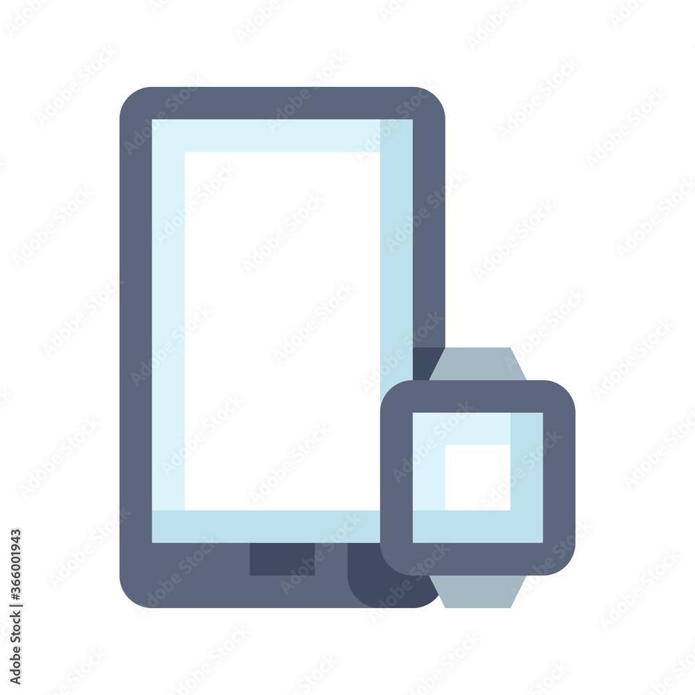 Smartphone with Smart Watch flat icon. Mobile phone and Digital Wrist Watch vector flat color sign. Smartphone with Smart Watch flat icon. Mobile phone and Digital Wrist Watch vector flat color sign.