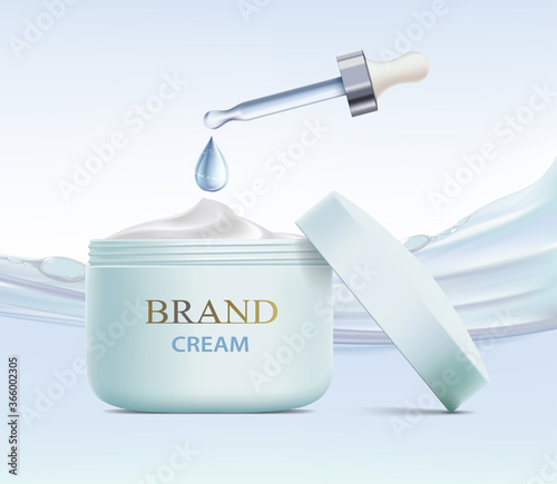 Cosmetic cream and pipette with serum. Template packaging