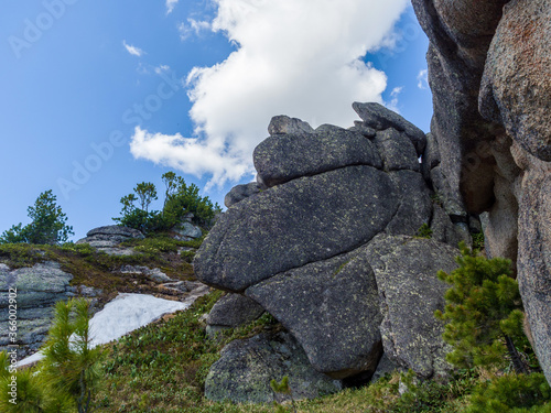 Bizarre rock in the Ergaki nature park. Siberian Sayans. Summer sunny day