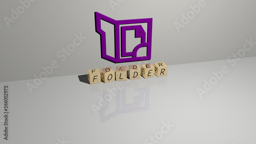 3D illustration of FOLDER graphics and text made by metallic dice letters for the related meanings of the concept and presentations. business and background