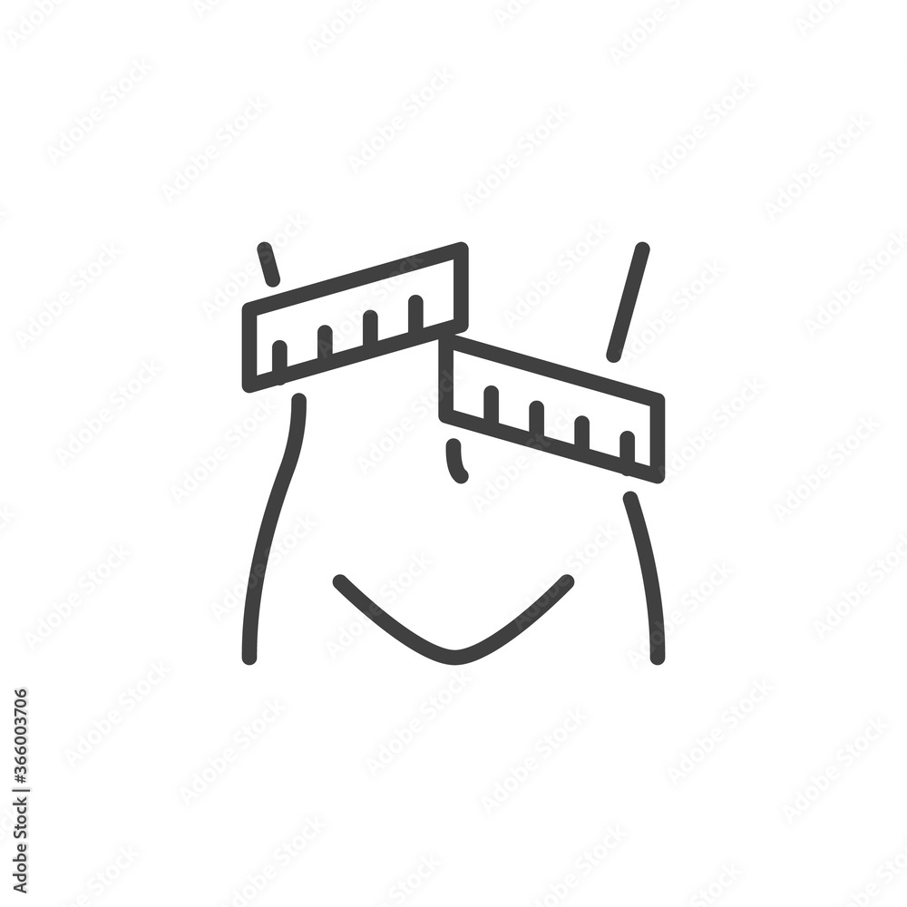 Weight loss line icon. linear style sign for mobile concept and web design. Slim body and measuring tape outline vector icon. Symbol, logo illustration. Vector graphics Weight loss line icon. linear style sign for mobile concept and web design. Slim body and measuring tape outline vector icon. Symbol, logo illustration. Vector graphics