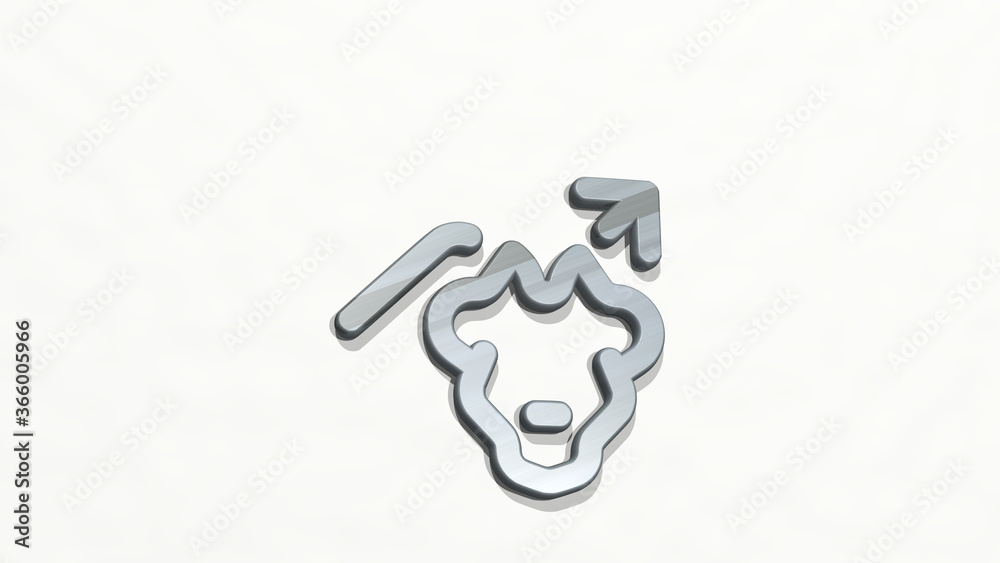 SAVING BULL INCREASE from a perspective on the wall. A thick sculpture made of metallic materials of 3D rendering. concept and money