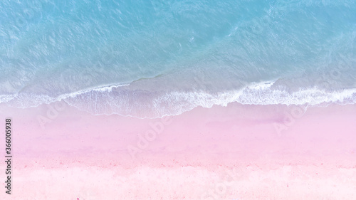 Blue sea and white sand beach in summer landscape for web advertisment and poster background.Aerial view of seashore coastline by drone