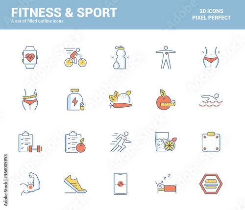 Flat line filled icons design-Fitness and Sport