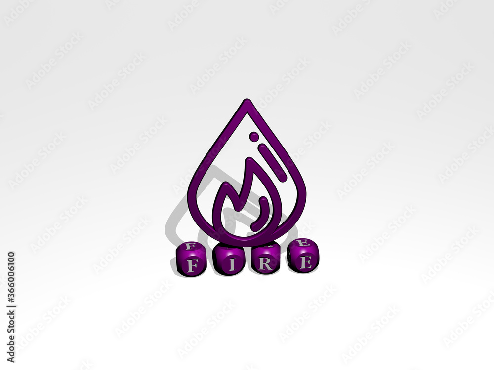 3D illustration of FIRE graphics and text made by metallic dice letters for the related meanings of the concept and presentations. background and abstract 3D illustration of FIRE graphics and text made by metallic dice letters for the related meanings of the concept and presentations. background and abstract