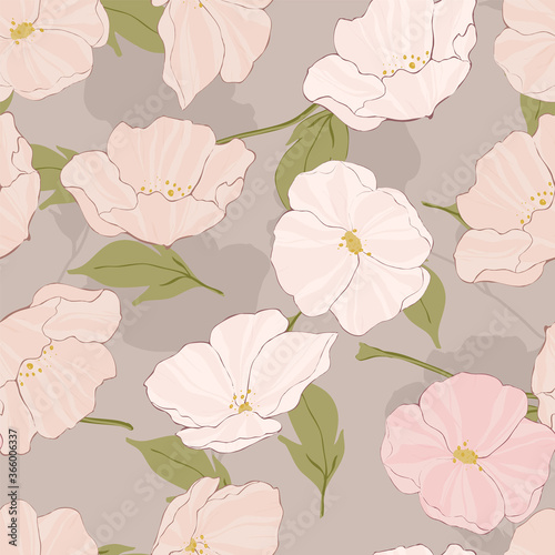 Pink Poppies Watercolor Vector Seamless Pattern. 