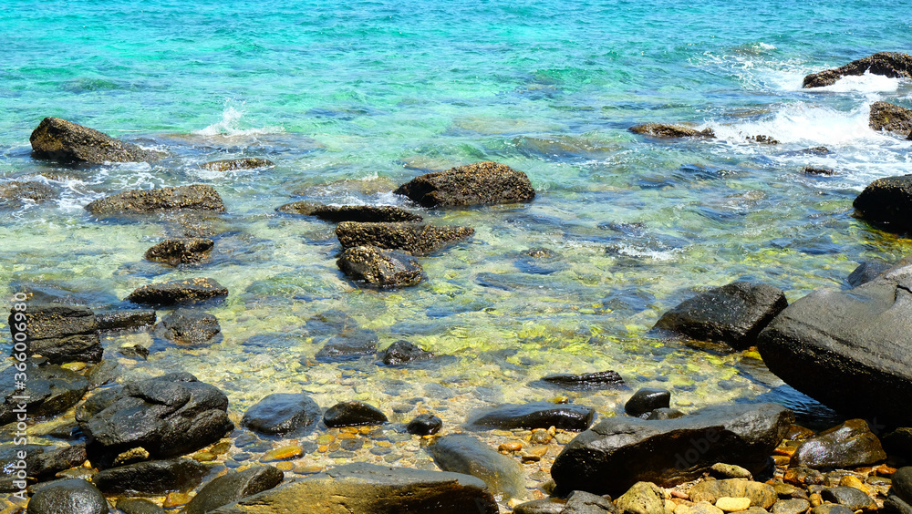 Stone reef beach background for decoration on natural theme concept.