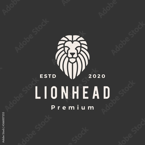 lion head line outline hipster vintage logo vector icon illustration