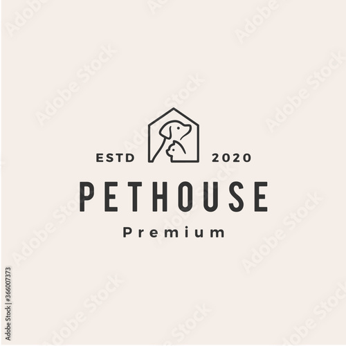 pet house dog cat hipster vintage logo vector icon illustration
