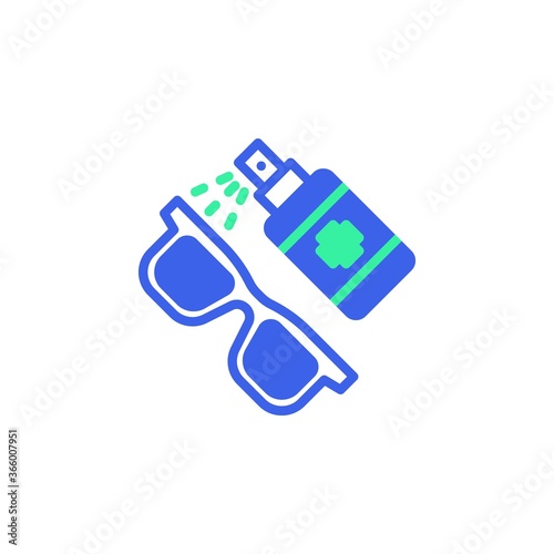 Eyeglasses disinfection icon vector, filled flat sign, sanitize glasses bicolor pictogram, green and blue colors. Symbol, logo illustration