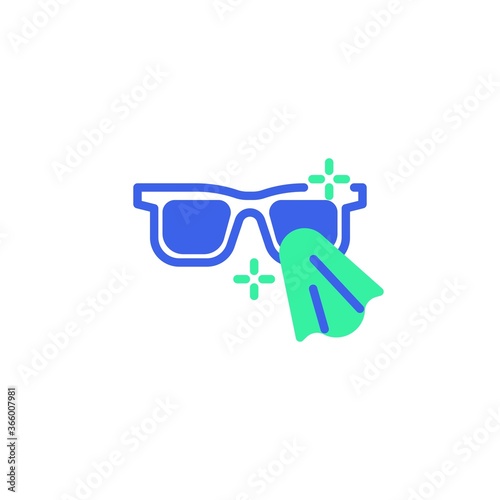 Cleaning eyeglasses icon vector, filled flat sign, glasses disinfection bicolor pictogram, green and blue colors. Symbol, logo illustration