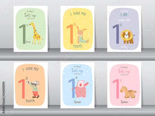 Cute baby month anniversary card,Milestone cards,Vector illustrations.
